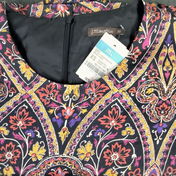 J McLaughlin Swing Dress XS Red Silk Estate Garden Wedding Guest Short Paisley - Picture 16 of 16